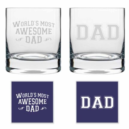 Worlds Most Awesome Dad Whiskey Glasses Set of 2