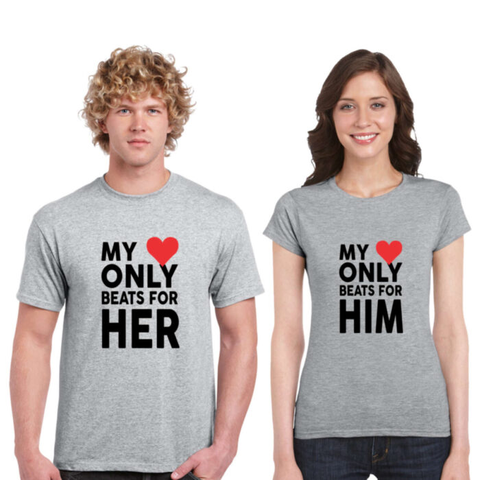 Heart Beats For Him Her Couple T-Shirt