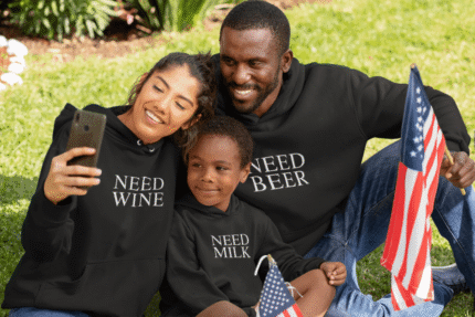 Need Beer Milk Wine Family Sweatshirt Hoodies for Mom, Dad and Kid Set of 3