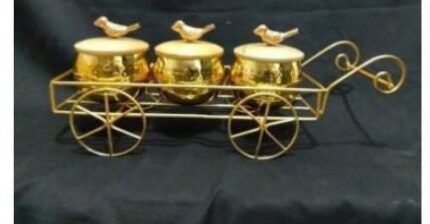 BRASS/GOLD METAL FINISH  SERVING KART WITH 03 CONTAINER