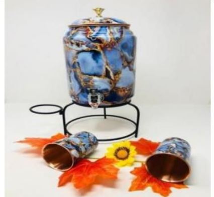PRINTED COPPER WATER DISPENSER WITH STAND AND  01 GLASS