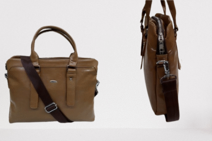 TAN LEATHERETTE SILVER ZIP BAG