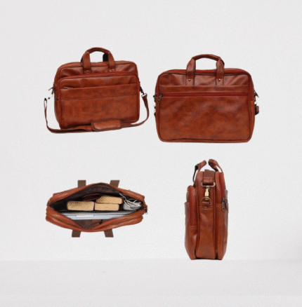 TAN LEATHERETTE DOUBLE ZIPPER BAG