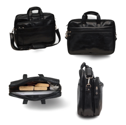 BLACK LEATHERETTE DOUBLE ZIPPER BAG