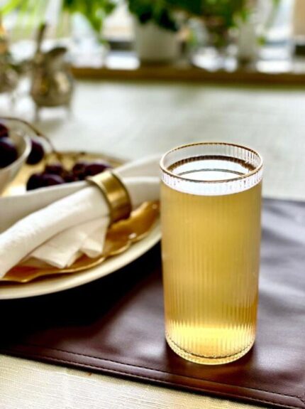 Charleston Ribbed Gold Rim Highball Tumbler Glass Set Of 6 Vodka,Straight Drinks