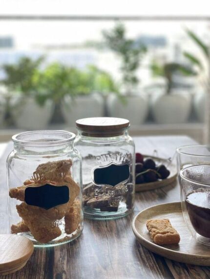 Glass jar With Wooden Lid,Gift Box 1000ml-Set of 2