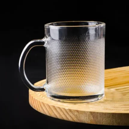 Rippled glass cup clear glass coffee mug with handle