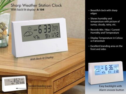 A104 – Sharp weather station clock with backlight – Best corporate...
