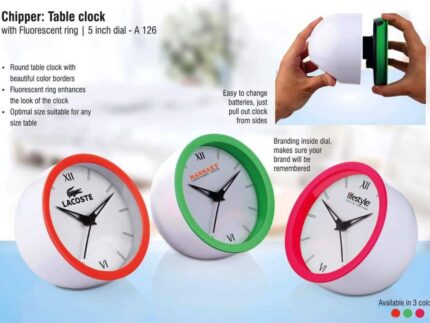 A126 – Chipper: Table clock with Fluorescent ring | 5 inch dial |...