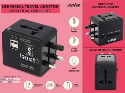 E326a – Artis Universal travel adaptor with Dual USB ports (UV200)...