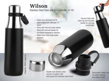 H161 – Wilson: Stainless steel flask with carry handle (500 ml...