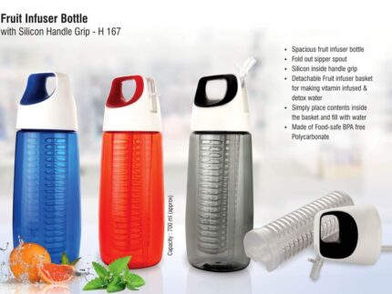 H167 – Fruit infuser bottle with silicon handle grip (700ml...