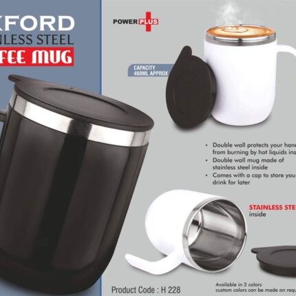 H228 – Oxford: Stainless Steel Double wall Coffee mug with Round...