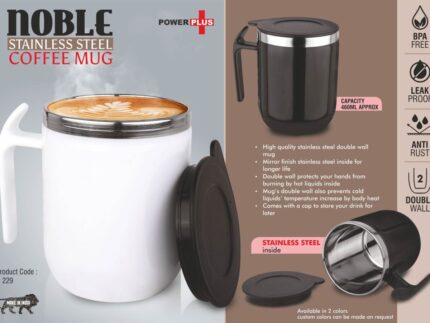 H229 – Noble: Stainless Steel Double wall Coffee mug with Pointy...