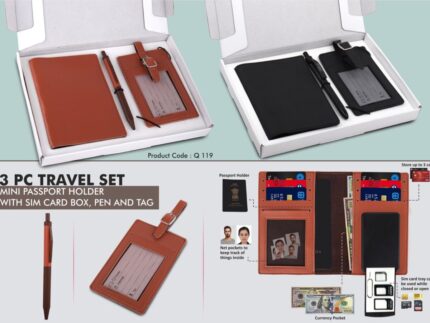 Q119 – 3 pc Travel set: Mini Passport holder with Sim card box...