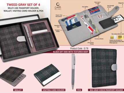 Q78 – Tweed Gray Set of 4: Multi use Passport holder, Wallet, Card...