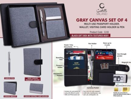 Q83 – Canvas Gray Set of 4: Multi use Passport holder, Wallet...