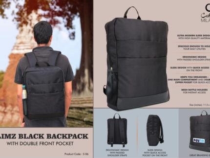 S06 – Slimz black backpack with double front pocket – Best...