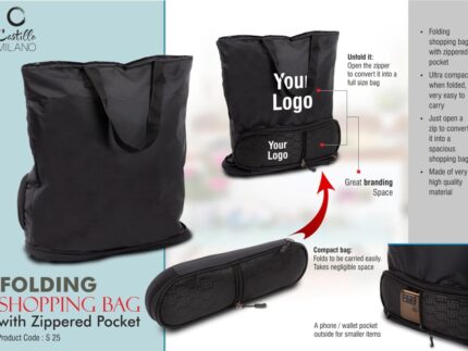 S25 – Folding shopping bag with Zippered pocket | Phone, wallet...