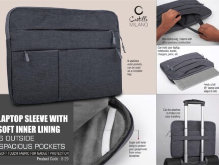 S29 – Laptop Sleeve with Soft inner lining | 6 outside spacious...