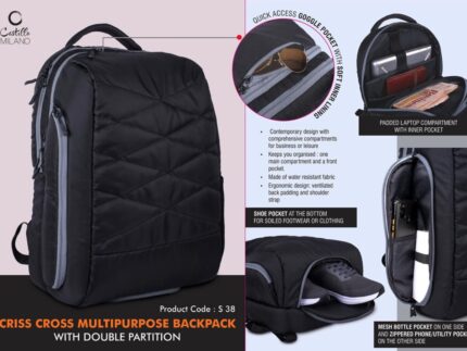 S38 – Criss Cross Multipurpose Backpack with Double Partition |...
