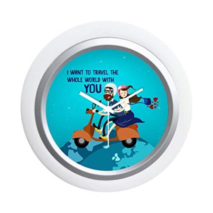 Giftsmate Valentine Gifts for Girlfriend Boyfriend Desk Clock Wooden Framed I Want to Travel Whole World with You Scooter