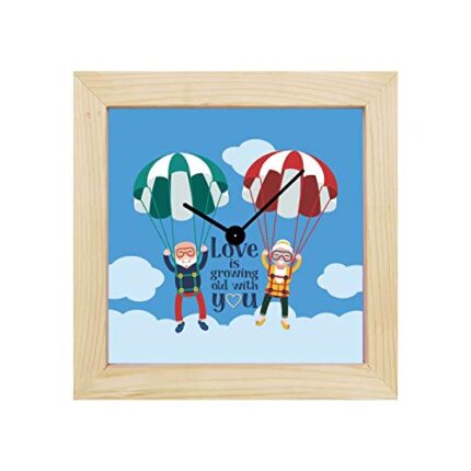 Giftsmate Valentine Gifts for Husband Wife Desk Clock Wooden Framed Fun Love is Growing Old with You Parachute