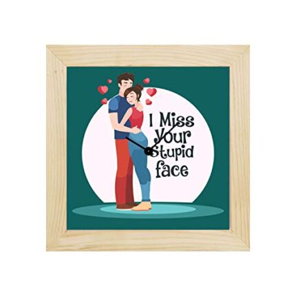 Giftsmate Valentine Miss You Gifts for Girlfriend Desk Clock Wooden Framed I Miss Your Stupid Face