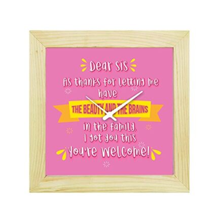 TheYaYaCafe 6X6 Inches Birthday Gifts for Sister, Desk Clock Beauty Brains Sister Canvas Birthday Bhaidooj