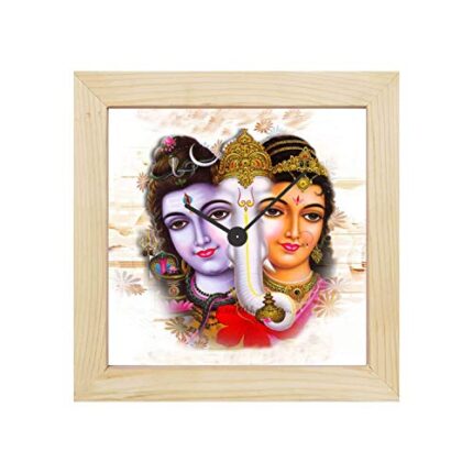 TheYaYaCafe Ganesh Chaturthi Gifts 6X6 Inches Desk Clock Lord Shiva Parvati Ganesh Canvas