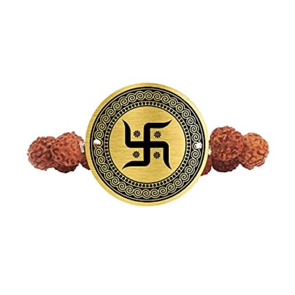 Raksha Bandhan Gifts Engraved Rudraksha Bracelet Rakhi for Brother (Golden)