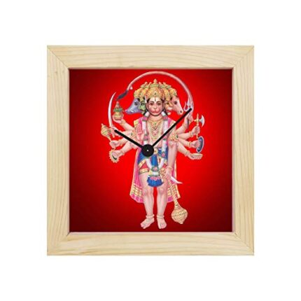 TheYaYaCafe Yaya Cafe Lord Panchmukhi Bajrangbali Framed Wall Clock Religious - 6 x 6 inches