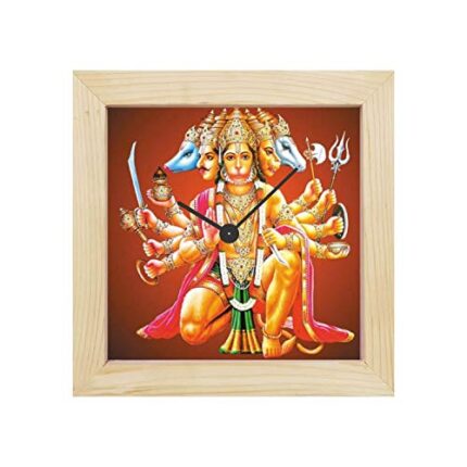 TheYaYaCafe Yaya Cafe Lord Panchmukhi Hanuman Framed Wall Clock Religious - 10 x 10 inches