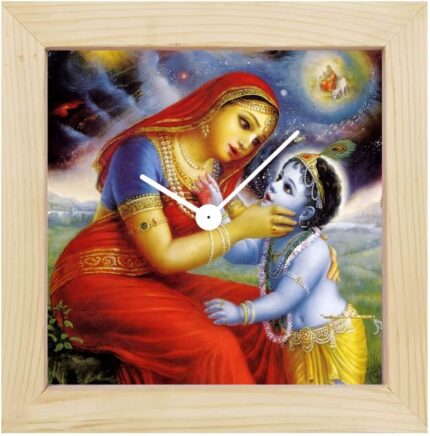 TheYaYaCafe Yaya Cafe Naughty Sri Krishna with Yashoda Ma Framed Wall Clock Religious - 6 x 6 inches