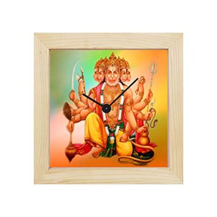 TheYaYaCafe Yaya Cafe Ram Bhakt Panchmukhi Hanuman Framed Wall Clock Religious - 6 x 6 inches