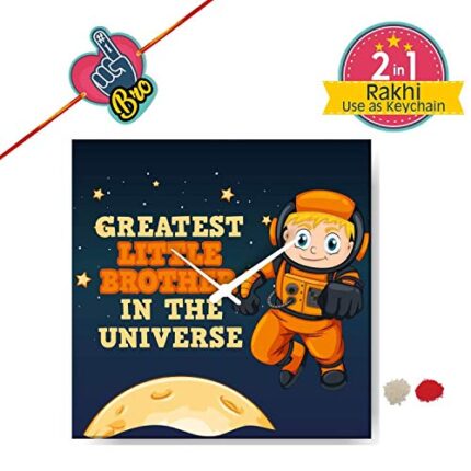 Yaya Cafe Birthday Rakhi Gifts for Brother, Greatest Little Brother Framed Wall Clock - 15 x 15 inches