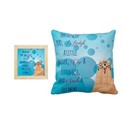 Yaya Cafe Birthday, Together Like Hands Best Friends 16x16 inches Cotton Cushion Cover with 6x6 inches Desk Clock Set of 2 Blue